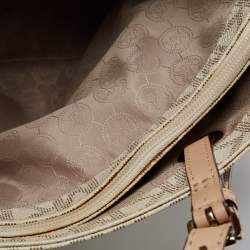 Pre Owned MICHAEL Michael Kors Off White/Beige Signature Coated Canvas and Leather Jet Set East West Tote