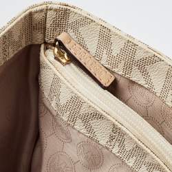 Pre Owned MICHAEL Michael Kors Off White/Beige Signature Coated Canvas and Leather Jet Set East West Tote