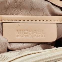 Pre Owned MICHAEL Michael Kors Off White/Beige Signature Coated Canvas and Leather Jet Set East West Tote