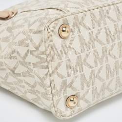 Pre Owned MICHAEL Michael Kors Off White/Beige Signature Coated Canvas and Leather Jet Set East West Tote
