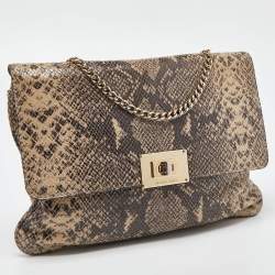 MICHAEL Michael Kors Beige Python Effect Leather Oversized Sloan Chain Clutch