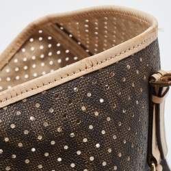 Pre Owned MICHAEL Michael Kors Dark Brown Signature Perforated Coated Canvas Large Jet Set Travel Tote