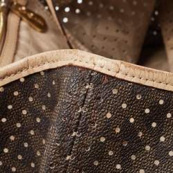 Pre Owned MICHAEL Michael Kors Dark Brown Signature Perforated Coated Canvas Large Jet Set Travel Tote