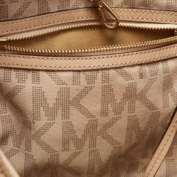 Pre Owned MICHAEL Michael Kors Dark Brown Signature Perforated Coated Canvas Large Jet Set Travel Tote