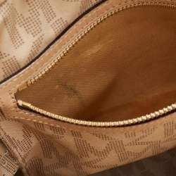 Pre Owned MICHAEL Michael Kors Dark Brown Signature Perforated Coated Canvas Large Jet Set Travel Tote