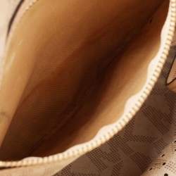 Pre Owned MICHAEL Michael Kors Dark Brown Signature Perforated Coated Canvas Large Jet Set Travel Tote