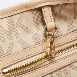 Pre Owned MICHAEL Michael Kors Dark Brown Signature Perforated Coated Canvas Large Jet Set Travel Tote