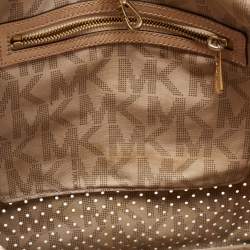 Pre Owned MICHAEL Michael Kors Dark Brown Signature Perforated Coated Canvas Large Jet Set Travel Tote