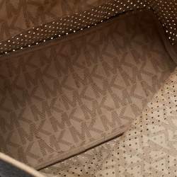 Pre Owned MICHAEL Michael Kors Dark Brown Signature Perforated Coated Canvas Large Jet Set Travel Tote