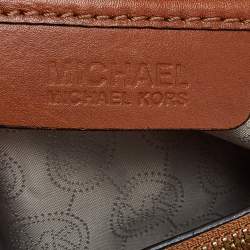 Pre Owned MICHAEL Michael Kors White/Brown Signature Coated Canvas and Leather Medium Cynthia Tote