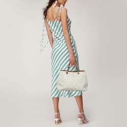 Pre Owned MICHAEL Michael Kors White/Brown Signature Coated Canvas and Leather Medium Cynthia Tote