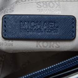 Pre Owned MICHAEL Michael Kors Blue/White Stripe Leather Jet Set Snap Pocket Tote