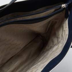 Pre Owned MICHAEL Michael Kors Blue/White Stripe Leather Jet Set Snap Pocket Tote