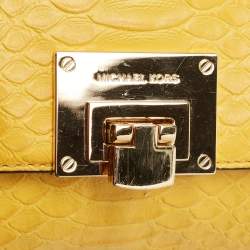 Pre Owned MICHAEL Michael Kors Yellow Python Embossed Leather Flap Shoulder Bag