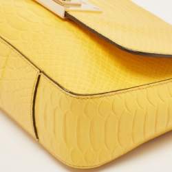 Pre Owned MICHAEL Michael Kors Yellow Python Embossed Leather Flap Shoulder Bag