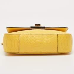 Pre Owned MICHAEL Michael Kors Yellow Python Embossed Leather Flap Shoulder Bag