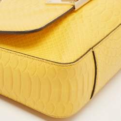 Pre Owned MICHAEL Michael Kors Yellow Python Embossed Leather Flap Shoulder Bag