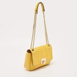 Pre Owned MICHAEL Michael Kors Yellow Python Embossed Leather Flap Shoulder Bag