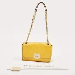 Pre Owned MICHAEL Michael Kors Yellow Python Embossed Leather Flap Shoulder Bag