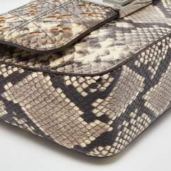 Pre Owned Michael Kors Beige/Brown Python Embossed Leather Chain Shoulder Bag