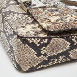 Pre Owned Michael Kors Beige/Brown Python Embossed Leather Chain Shoulder Bag