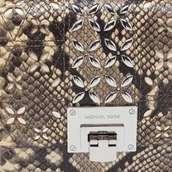 Pre Owned Michael Kors Beige/Brown Python Embossed Leather Chain Shoulder Bag