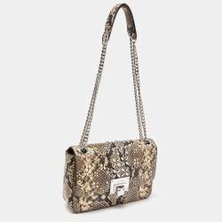 Pre Owned Michael Kors Beige/Brown Python Embossed Leather Chain Shoulder Bag