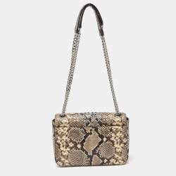 Pre Owned Michael Kors Beige/Brown Python Embossed Leather Chain Shoulder Bag