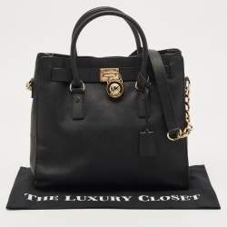 مملوكة مسبقًا MICHAEL Michael Kors Black Leather Large Hamilton North South Tote