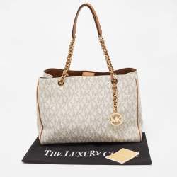 مملوكة مسبقًا MICHAEL Michael Kors Vanilla/Brown Signature Coated Canvas and Leather Tote