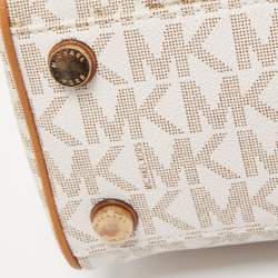 مملوكة مسبقًا MICHAEL Michael Kors Vanilla/Brown Signature Coated Canvas and Leather Tote