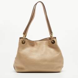Pre Owned MICHAEL Michael Kors Beige Leather Leighton Shoulder Bag