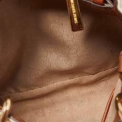 Pre Owned MICHAEL Michael Kors White/Brown Signature Coated and Leather Canvas Cynthia Tote