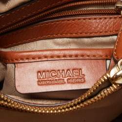Pre Owned MICHAEL Michael Kors White/Brown Signature Coated and Leather Canvas Cynthia Tote