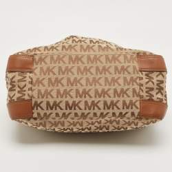 MICHAEL Michael Kors Beige/Brown Signature Canvas and Leather Sided Pocket Bag