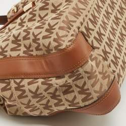 MICHAEL Michael Kors Beige/Brown Signature Canvas and Leather Sided Pocket Bag