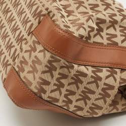 MICHAEL Michael Kors Beige/Brown Signature Canvas and Leather Sided Pocket Bag