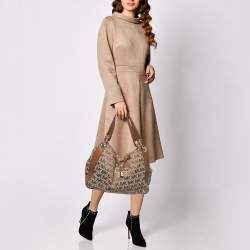MICHAEL Michael Kors Beige/Brown Signature Canvas and Leather Sided Pocket Bag
