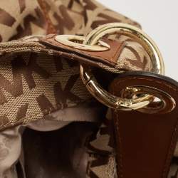 MICHAEL Michael Kors Beige/Brown Signature Canvas and Leather Sided Pocket Bag