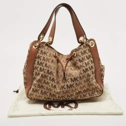 MICHAEL Michael Kors Beige/Brown Signature Canvas and Leather Sided Pocket Bag