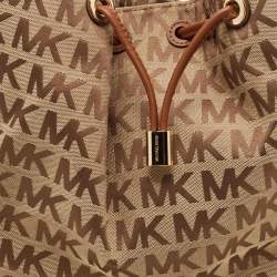 MICHAEL Michael Kors Beige/Brown Signature Canvas and Leather Sided Pocket Bag