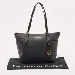 MICHAEL Michael Kors Black Saffiano Leather Jet Set Top Zip Tote