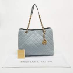 Pre Owned MICHAEL Michael Kors Light Blue Quilted Leather Susannah Tote
