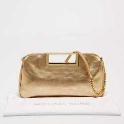 Pre Owned MICHAEL Michael Kors Gold Leather Berkley Chain Clutch
