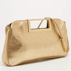 Pre Owned MICHAEL Michael Kors Gold Leather Berkley Chain Clutch