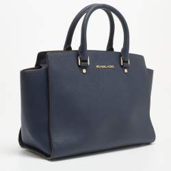 MICHAEL Michael Kors Dark Blue Leather Large Selma Satchel