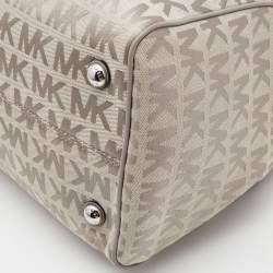 Pre Owned MICHAEL Michael Kors Grey Signature Coated Canvas and Leather Grayson Boston Bag