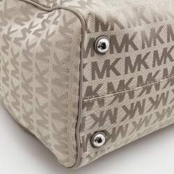 Pre Owned MICHAEL Michael Kors Grey Signature Coated Canvas and Leather Grayson Boston Bag