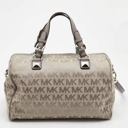 Pre Owned MICHAEL Michael Kors Grey Signature Coated Canvas and Leather Grayson Boston Bag