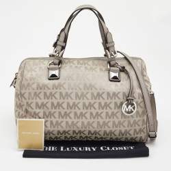 Pre Owned MICHAEL Michael Kors Grey Signature Coated Canvas and Leather Grayson Boston Bag